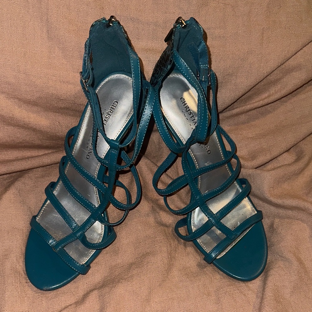 Christian Siriano Teal Strappy Heels